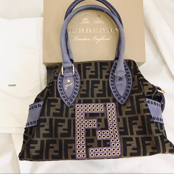 Fendi Handbags - FENDI Zucca Purple Logo Brown Canvas Shoulder Bag